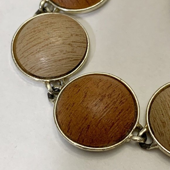 Vintage faux wood grain round link Bracelet lightweight gold MCM mid century - Picture 4 of 9